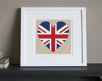 Cross Stitch Pattern - United Kingdom Heart Flag - Instant Download