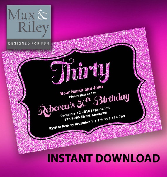 Invitations &amp; Announcements Paper &amp; Party Supplies Printable 30th ...