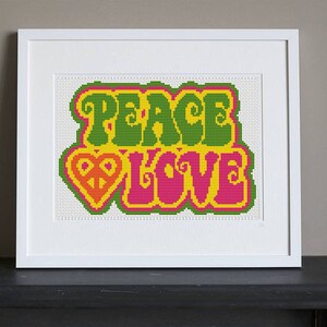 Cross Stitch Pattern - Peace and Love - Retro - Instant Download