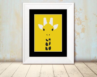 Cross Stitch Pattern - Cute Giraffe - Colored Canvas - Instant Download