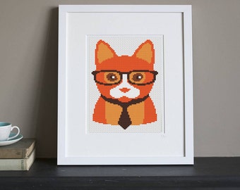 Cross Stitch Pattern - Retro - Hipster Orange Cat - Instant Download