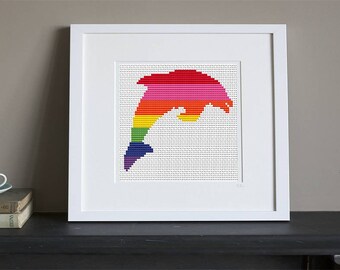 Cross Stitch Pattern - Rainbow Dolphin - Instant Download