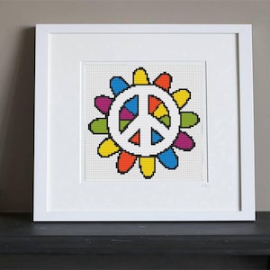 Cross Stitch Pattern - Hippy Peace Flower - Retro - Instant Download