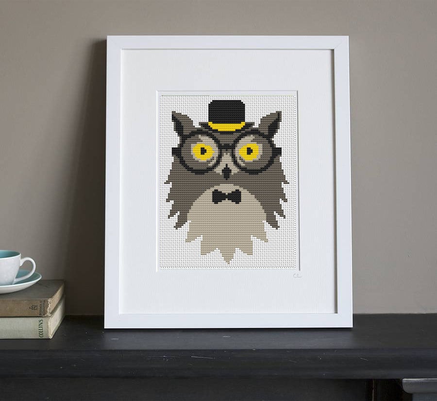 Cross Stitch Pattern - Retro - Hipster Owl - Instant Download