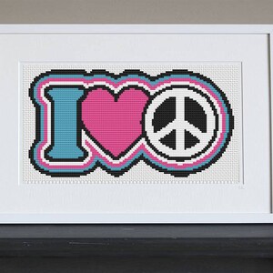 Cross Stitch Pattern - I Love Peace - Retro - Instant Download