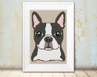 Cross Stitch Pattern - Dog - Boston Terrier - Instant Download