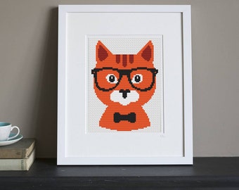 Cross Stitch Pattern - Retro - Orange Cat - Instant Download