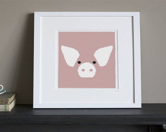 Cross Stitch Pattern - Cute Pig - Colored Canvas - Instant Download