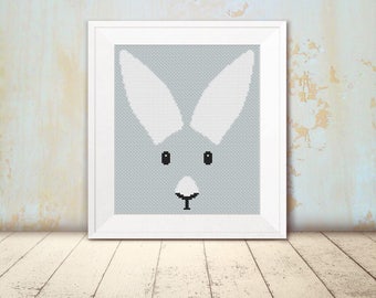 Cross Stitch Pattern - Cute Rabbit - Colored Canvas - Instant Download