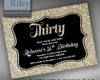 30. silver Sparkle-Geburtstagseinladungen sofort-DOWNLOAD, bearbeiten den eigenen text