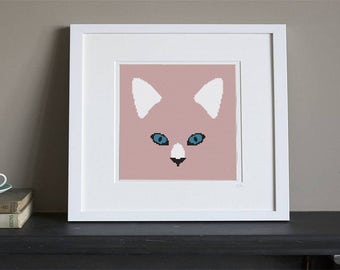 Cross Stitch Pattern - Cute Cat - Colored Canvas - Instant Download