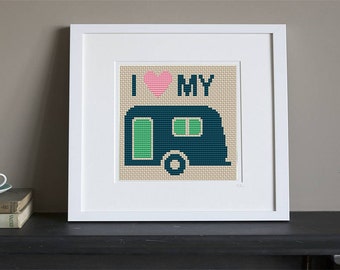 Cross Stitch Pattern - I Love my Caravan - Instant Download