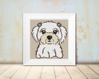 Cross Stitch Pattern - Dog - Maltese Terrier - Instant Download