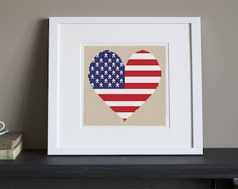Patrón de punto de cruz - Bandera del corazón de EE. UU. - Descarga instantánea