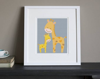 Cross Stitch Pattern - Mommy and Baby - Giraffe - Instant Download