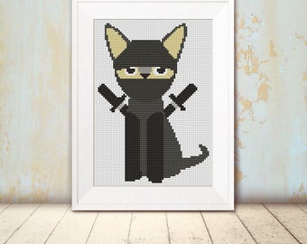 Cross Stitch Pattern - Ninja Cat - Instant Download