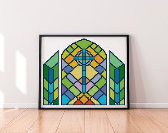 キリストの誕生クロスステッチパターン：キリスト教のステンドグラスの