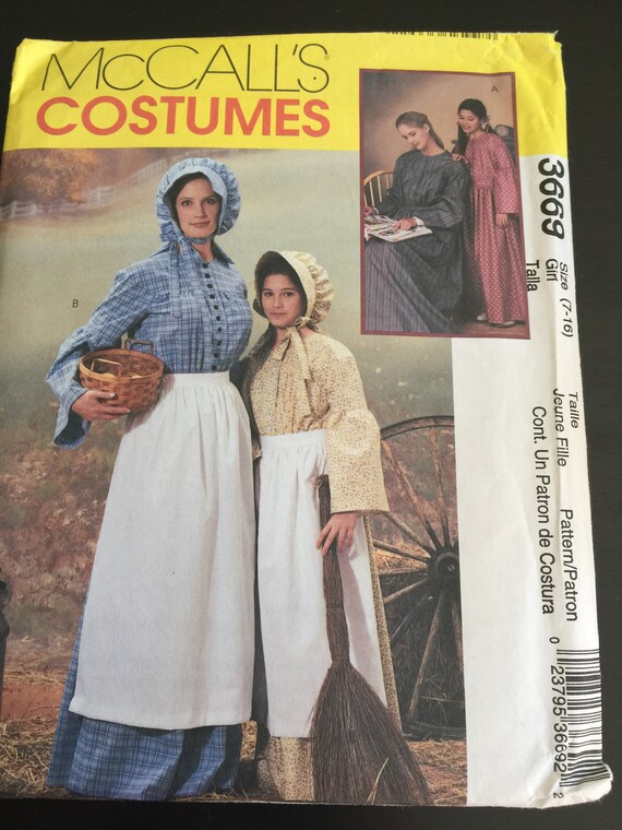 Free UK P/&P McCalls Girls Sewing Pattern 7231 Historical Pioneer Costum...