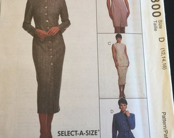 NEW UNCUT 12 14 16  McCall's 6800 Sewing Pattern Select-a-size Dress alternatives dress unlined jacket skirt and tie belt