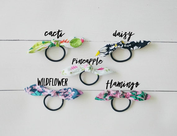 Set Of 5 Colorful Bow Hair Ties Pineapple Flamingos Daisy Etsy