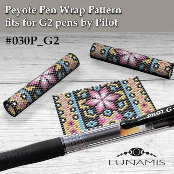 Peyote pen cover patterns, pattern for G2 pen by Pilot, pen wrap, peyote patterns, beading, peyote stitch, digital file, pdf pattern #030PG2