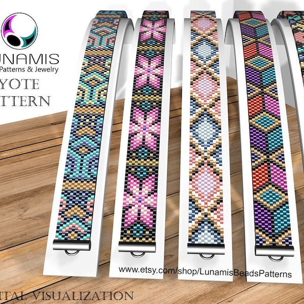 5 x pattern peyote for narrow bracelet, odd count, beads stitch pattern, pdf file, pdf pattern, #031PN11, lunamis