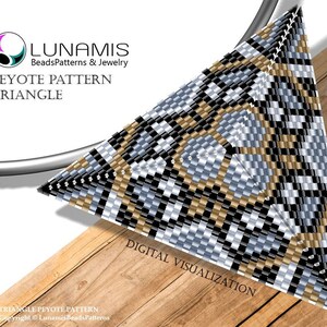 Patron pour pendentif triangle, motifs peyotl, perlage, point peyotl, #090P_Tr