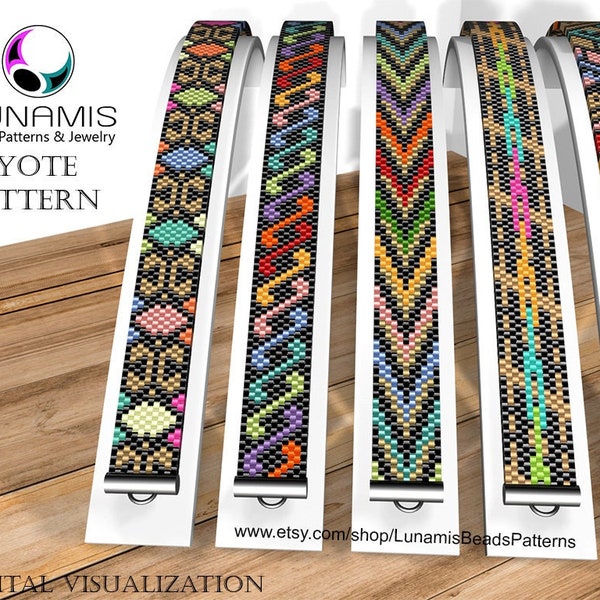 5 x pattern peyote for narrow bracelet, odd count, beads stitch pattern, pdf file, pdf pattern, #018PN11, lunamis