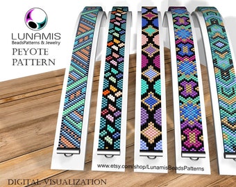 5 x pattern peyote for narrow bracelet, odd count, beads stitch pattern, pdf file, pdf pattern, #025PN11, lunamis