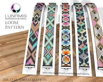 5 x loom bracelet pattern, narrow loom pattern, loom stitch, square stitch pattern, beading pattern, pdf file, pdf pattern, cuff, #007Ln11