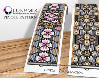 2 x peyote bracelet pattern, peyote pattern, odd count, stitch pattern, pdf file, pdf pattern, #05PN3, lunamis