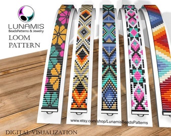 5 x loom bracelet pattern, narrow loom pattern, loom stitch, square stitch pattern, beading pattern, pdf file, pdf pattern, cuff, #002Ln11