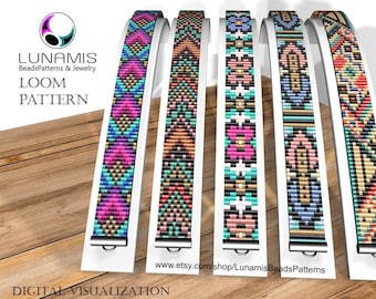 5 x loom bracelet pattern, narrow loom pattern, loom stitch, square stitch pattern, beading pattern, pdf file, pdf pattern, cuff, #009Ln11