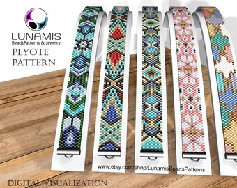 5 x pattern peyote for narrow bracelet, odd count, beads stitch pattern, pdf file, pdf pattern, #015PN11, lunamis