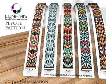 5 x pattern peyote for narrow bracelet, odd count, beads stitch pattern, pdf file, pdf pattern, #002PN11, lunamis