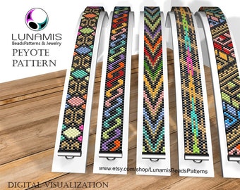 5 x pattern peyote for narrow bracelet, odd count, beads stitch pattern, pdf file, pdf pattern, #018PN11, lunamis