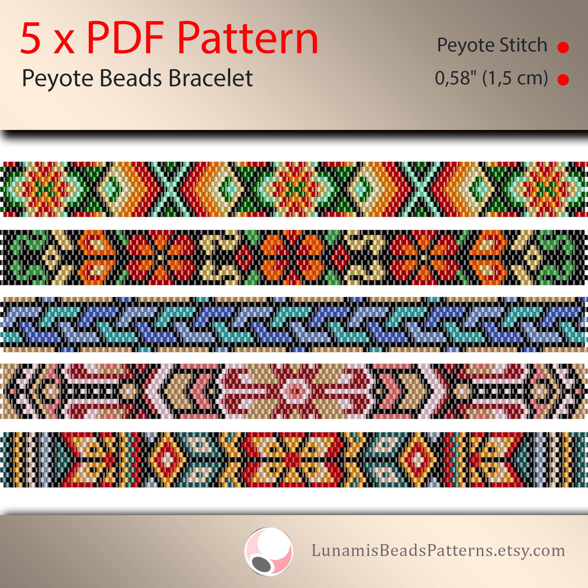 Peyote Stitch Beading Projects, etc. 5冊 5 X Pattern Peyote for Narrow Bracelet, Odd Count, Beads Stitch