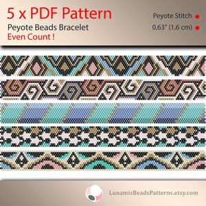 5 x pattern peyote for narrow bracelet, even count, beads stitch pattern, pdf file, pdf pattern, #033PN12, lunamis