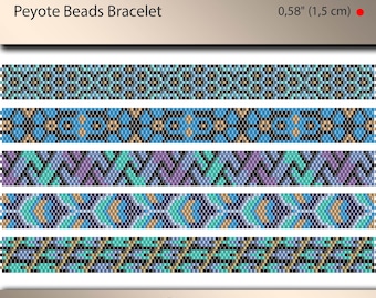 5 x patroonpeyote voor smalle armband, oneven telling, kralensteekpatroon, pdf-bestand, pdf-patroon, #021PN11, lunamis