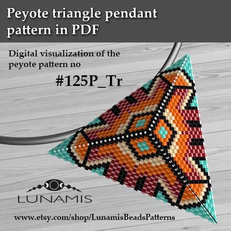 Pattern for triangle pendant, peyote patterns, beading, peyote stitch, 125P_Tr image 2