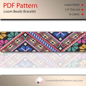 Beaded Cuff Bracelet Loom Pattern: Square Stitch PDF (6 Colors)
