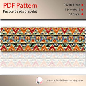 Peyote pattern for beaded bracelet, even count, beadweaving, colored triangles, geometry, peyotestitch, pdf file, instant download #148P