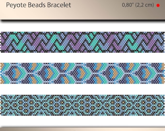 Patrón de pulsera de peyote 3 x, patrón de peyote, conteo impar, patrón de puntadas, archivo pdf, patrón pdf, #051PPN, lunamis