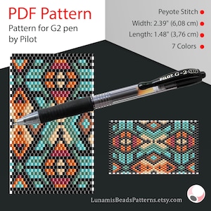 Peyote pen cover patterns, pattern for G2 pen by Pilot, pen wrap, peyote patterns, beading, peyote stitch, digital file, pdf pattern #014PG2