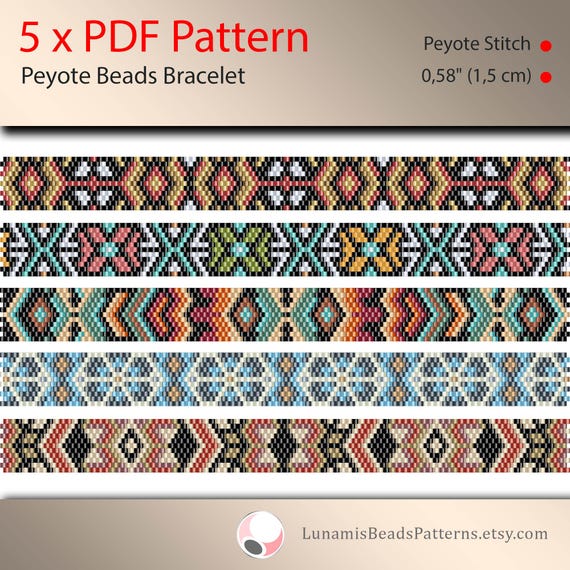 Peyote Stitch Beading Projects, etc. 5冊 5 X Pattern Peyote for Narrow Bracelet, Odd Count, Beads Stitch
