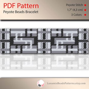 Peyote pattern for beaded bracelet, even count, beadweaving, black and white checkered, peyotestitch, pdf file, instant download, #016P