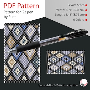 Peyote pen cover patterns, pattern for G2 pen by Pilot, pen wrap, peyote patterns, beading, peyote stitch, digital file, pdf pattern #034PG2