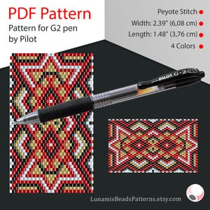 Peyote pen cover patterns, pattern for G2 pen by Pilot, pen wrap, peyote patterns, beading, peyote stitch, digital file, pdf pattern #006PG2