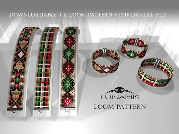 Christmas Loom or Square Stitch Bead Bracelet Miyuki PDF Pattern, Noel Loom  Bracelet Digital PDF, Seed Beading Loom Cuff Pattern. 