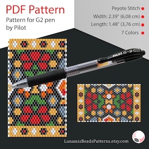 Peyote pen cover patterns, pattern for G2 pen by Pilot, pen wrap, peyote patterns, beading, peyote stitch, digital file, pdf pattern #035PG2